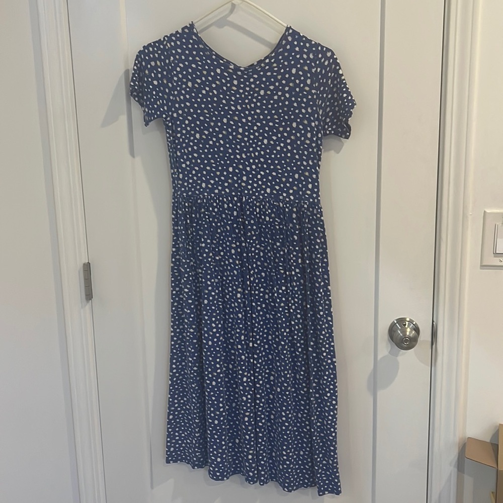 BLUE MAXI DRESS WITH POLKA DOTS